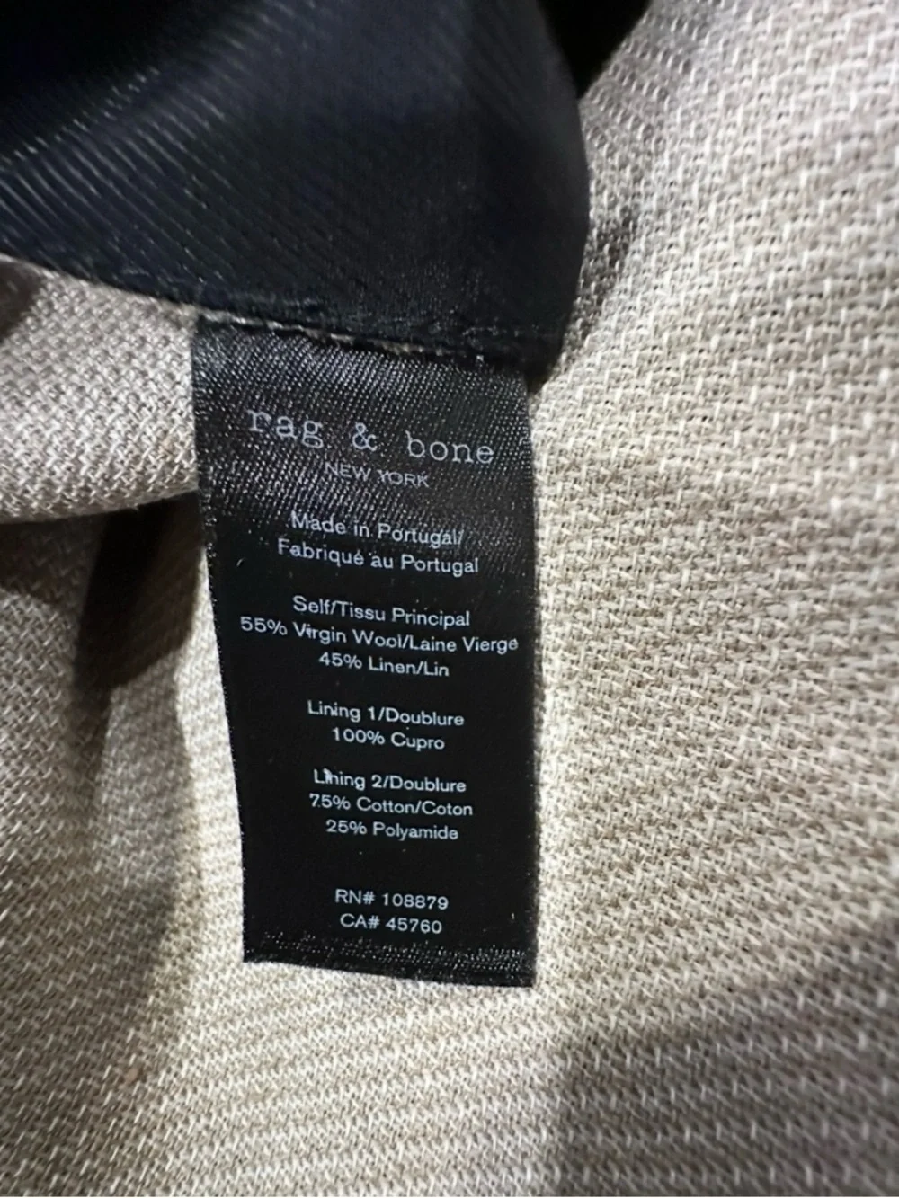 Rag & Bone New York Wool / Linen Trousers Mens Beige Luxury Dress Pants Sz 34